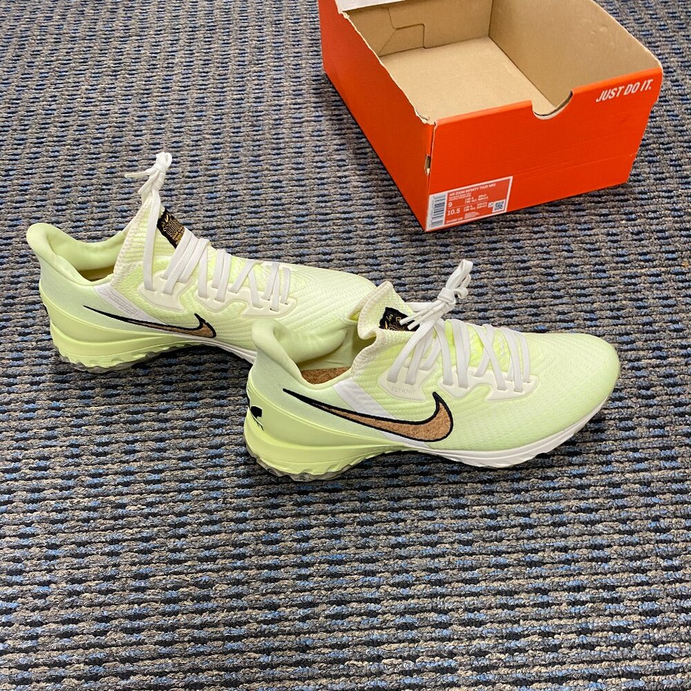 Nike Men’s Athletic Shoes White & Light Green with Metallic Gold Swoosh